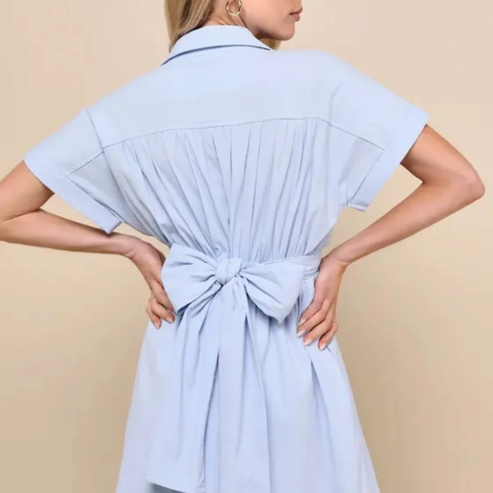 Lulu's Breeze By Light Blue Tie-Back Mini Dress With Pockets L / B54 - Picture 4 of 6